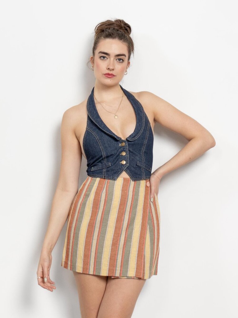 DENIM HALTER TOP Backless Trashy Y2K 2000s Britney Vintage / Small Medium